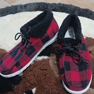 Gypsy Jazz Black Sherpa Lined Plaid Slip-On Shoes